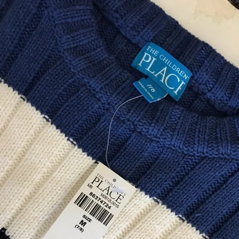 The Children’s Place Boys Blue Gray White Striped Ribbed Sweater Medium (7/8)